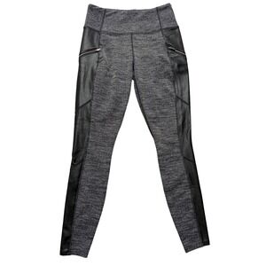 Athleta Gleam Tight Leggings Womens Small Gray Herringbone Faux Leather Zip